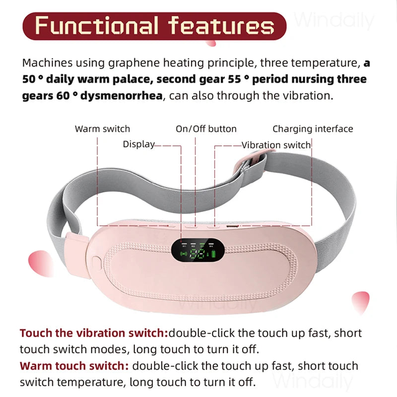 Electric Menstrual Heating Pad Smart Warm Palace Belt Abdominal Belly Vibration Massager Period Pain Relief Waist Cramps Device