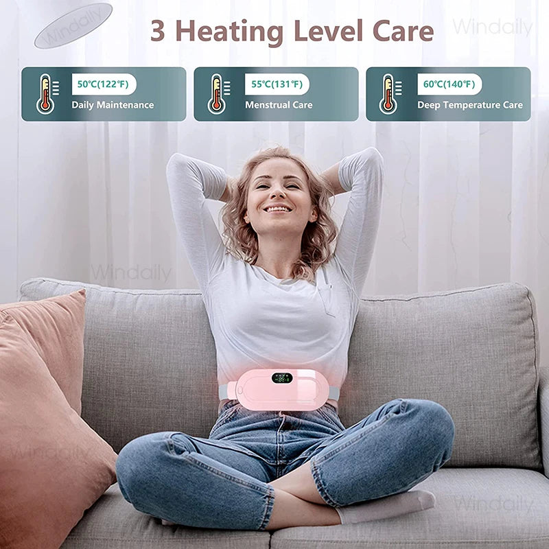 Electric Menstrual Heating Pad Smart Warm Palace Belt Abdominal Belly Vibration Massager Period Pain Relief Waist Cramps Device